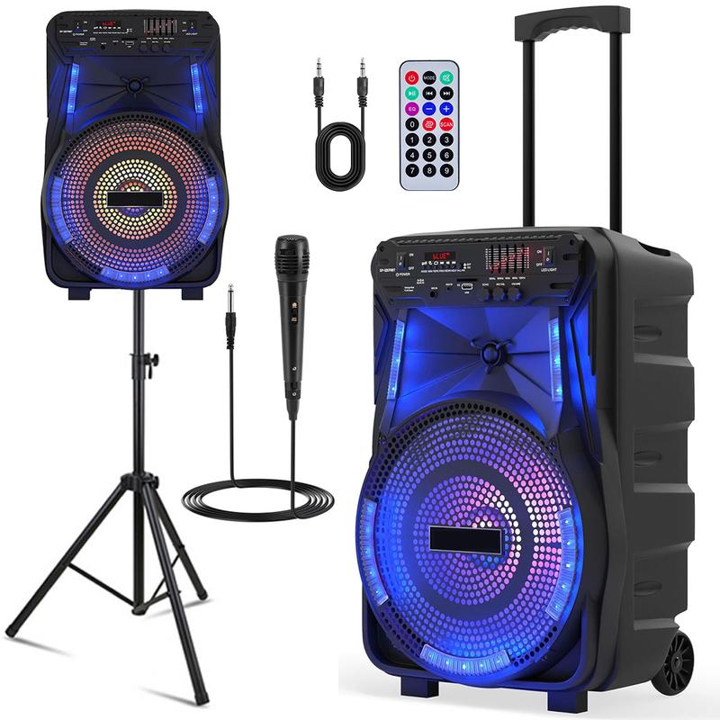 15 inch Portable Bluetooth PA Speaker Rechargeable Loud Outdoor Speaker System With Stand Tripod Microphone LED Light 2200mAh  7.4V Lithium-ion Battery Audio