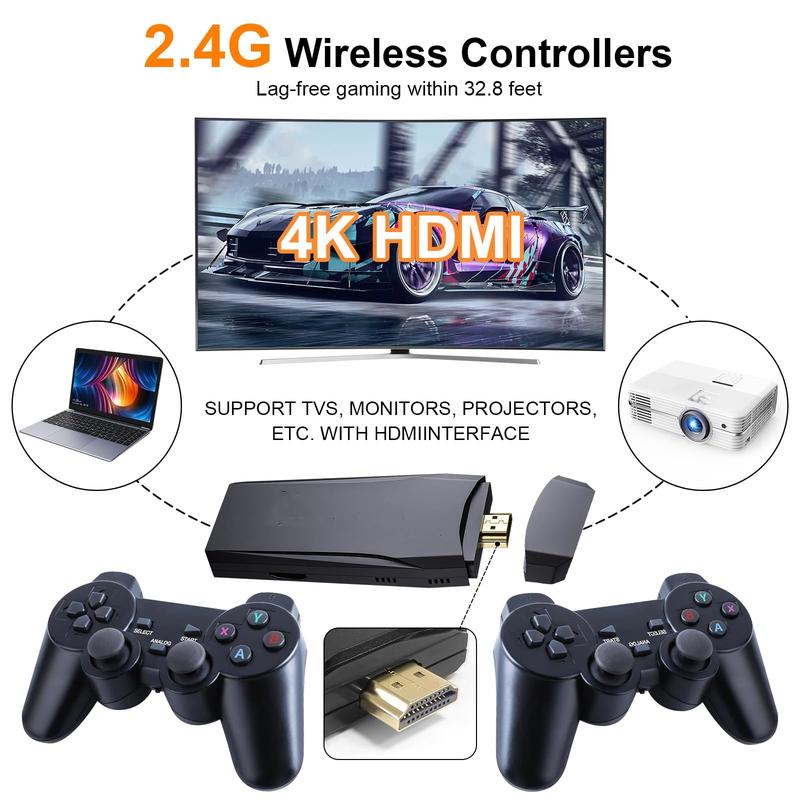 M8 PRO Console - Nostalgia Stick Gaming, 4K HDMl output, Plug and Play Video Gaming Stick Built-in 20000+ Gaming 2.4g wireless controller (64G) Home Retro Gaming Gaming Stick Cable Hdmi Orange Candle Christmas Gift