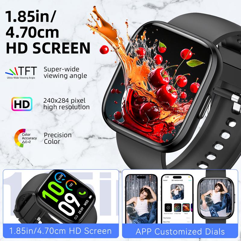 2024 Smart Watches for Men Women Fashion Smartwatch for Smartphone 1.85'' HD Screen Digital Watch with Wireless Call Music Playback 100+ Sports Modes