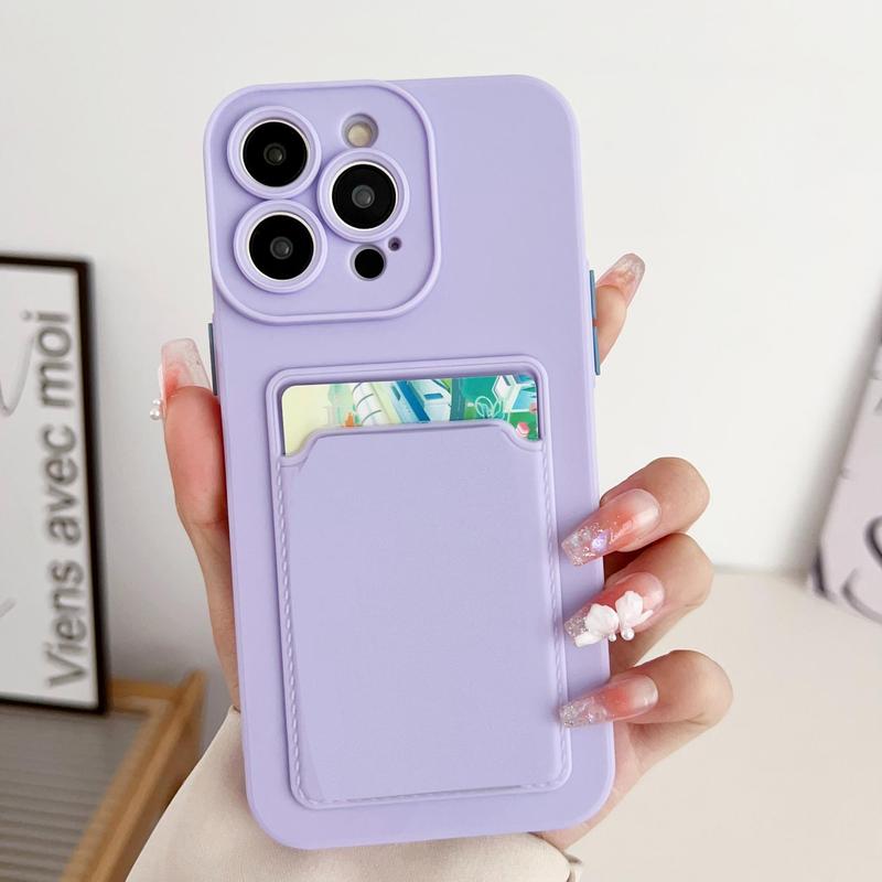 Solid Color Phone Case With Card Slot, 1 Count Simple Trendy Phone Protector Cover, Anti-fall Phone Cases Compatible With iPhone, Phones Case