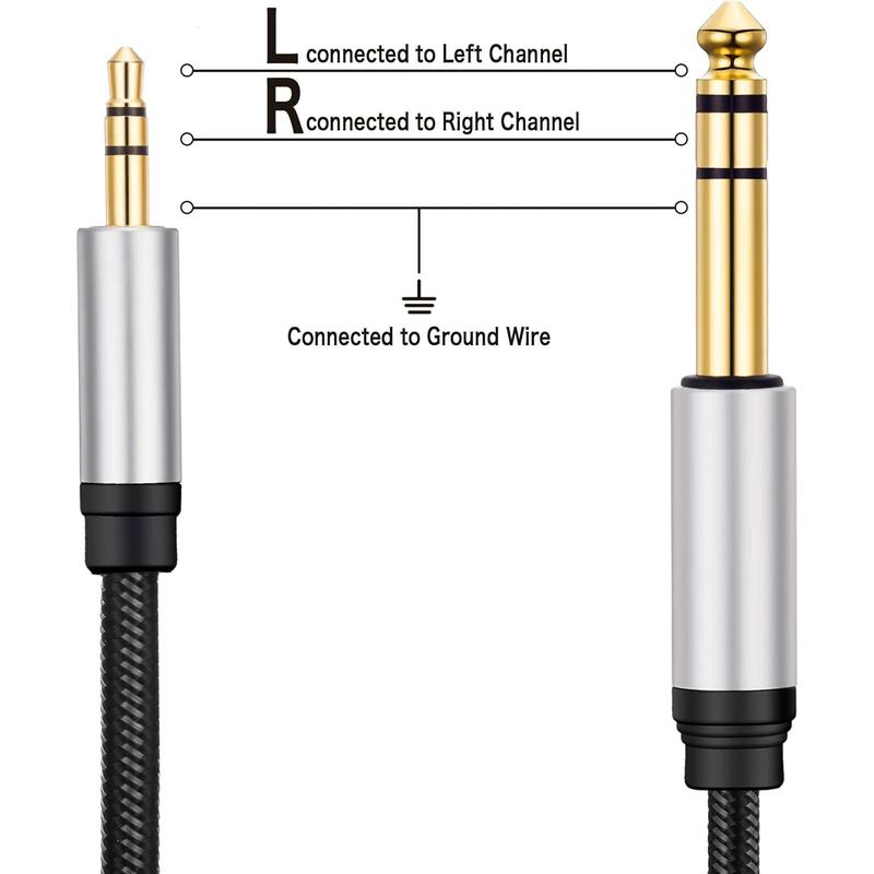 3.5mm to 6.35mm audio cable 6Ft, silver housing 3.5mm 1 8 