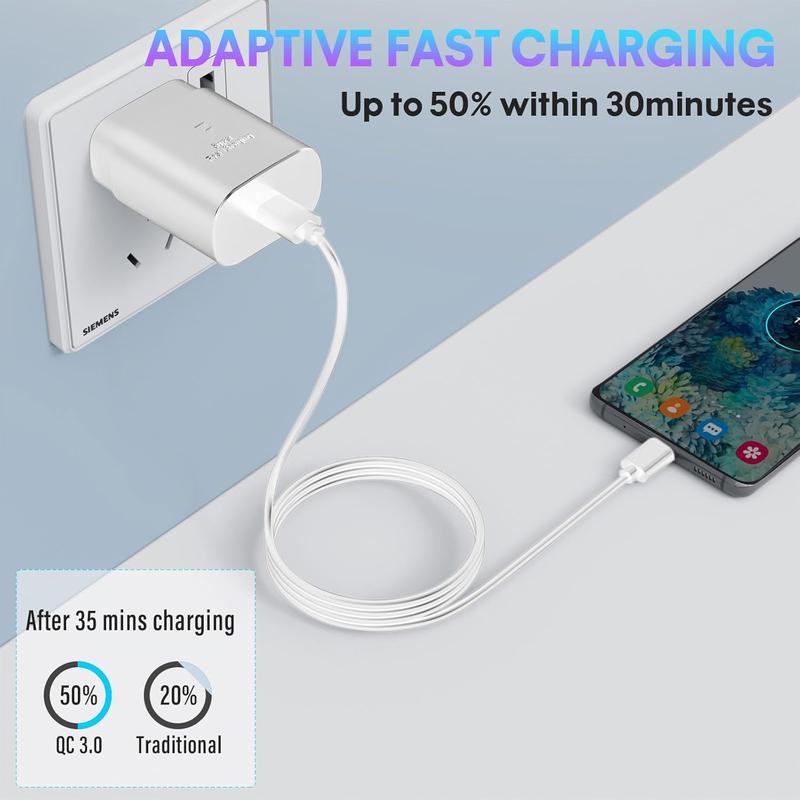 Super Fast Type C Charger, 2-Pack 25W Type C Charger Fast Charging Block with USB C Charger Cable Compatible with Samsung Galaxy S24 Ultra S23 S22 S21 S20 iPhone 15 15 Plus 15 Pro 15 Pro Max (White)