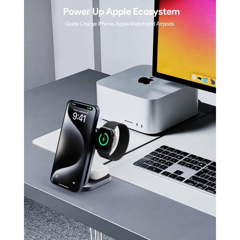 3-in-1 Fast Charger Magnetic 15w Charging Station Gift for Apple  (Foldable 3-in-1) Smartphone Wireless Charging Station for HUAWEI IPhone Samsung, AirPods and IPhone Watch