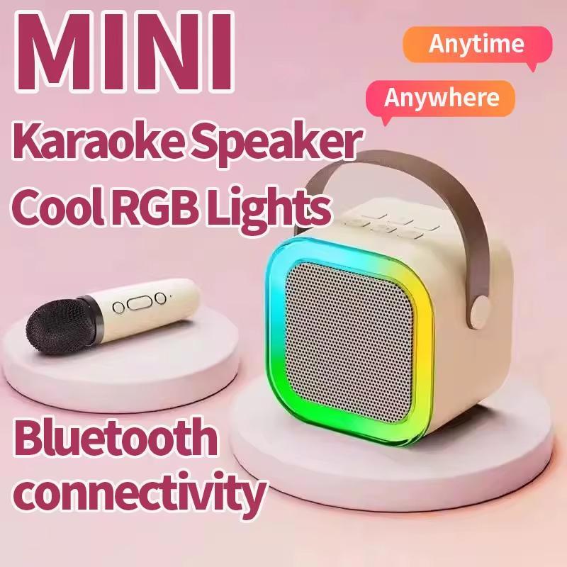 Portable Karaoke Speaker Kit, Wireless Speaker with Microphone, 3D Surround Sound Speaker with RGB Light, Handheld Karaoke Mics Speaker for Home Party