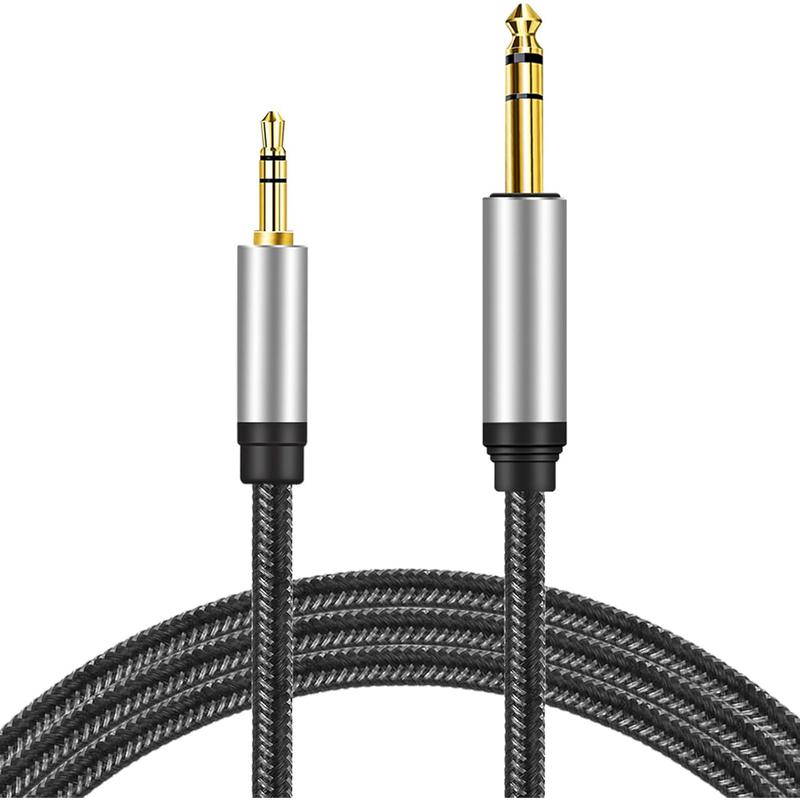 3.5mm to 6.35mm audio cable 6Ft, silver housing 3.5mm 1 8 