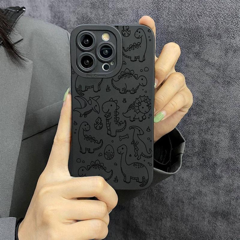 Cute Dinosaur Pattern Phone Case with Lens Protector, Anti-drop Cellphone Protective Case, All-inclusive Shockproof Mobile Phone Cover for iPhone 11 12 13 14 15 Pro Max, Phone Accessories