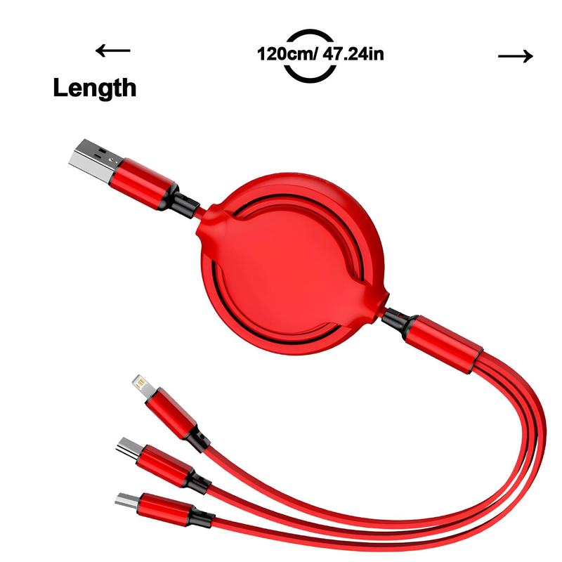 3 in 1 Telescopic Cable, 120W Fast Charging USB Cable, Retractable Design Fast Charging Data Cable for iPhone & Android Mobile Phones