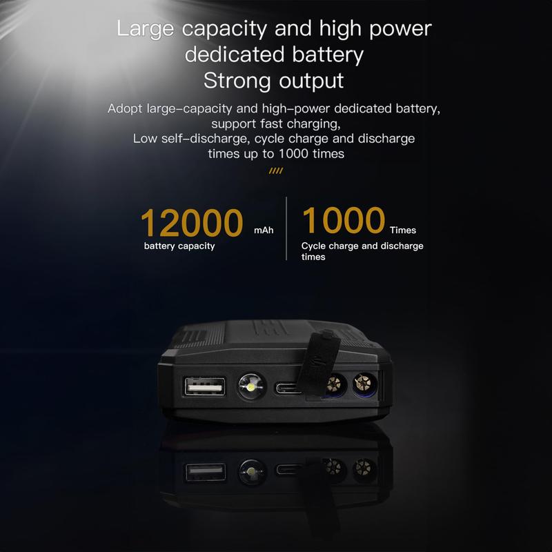 12V Portable Car Jump Starter with 10000 Lumen LED, SOS Light, Pulse Repair, and Multi-Function Power Bank for Gas & Diesel Cars