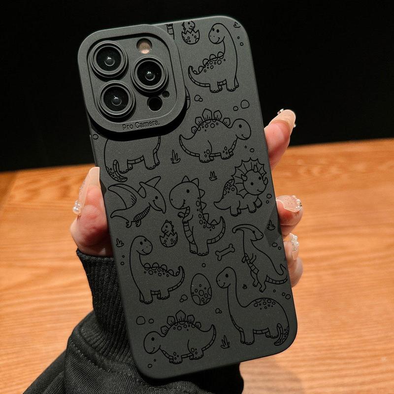 Cute Dinosaur Pattern Phone Case with Lens Protector, Anti-drop Cellphone Protective Case, All-inclusive Shockproof Mobile Phone Cover for iPhone 11 12 13 14 15 Pro Max, Phone Accessories