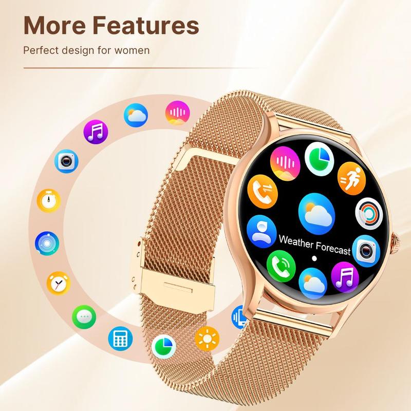 1.4-Inch AMOLED Curved Screen Smart Watch, Fashion Digital Watch with Replacement Band, Sports Fitness Watch with Multifunction for iOS & Android Phone