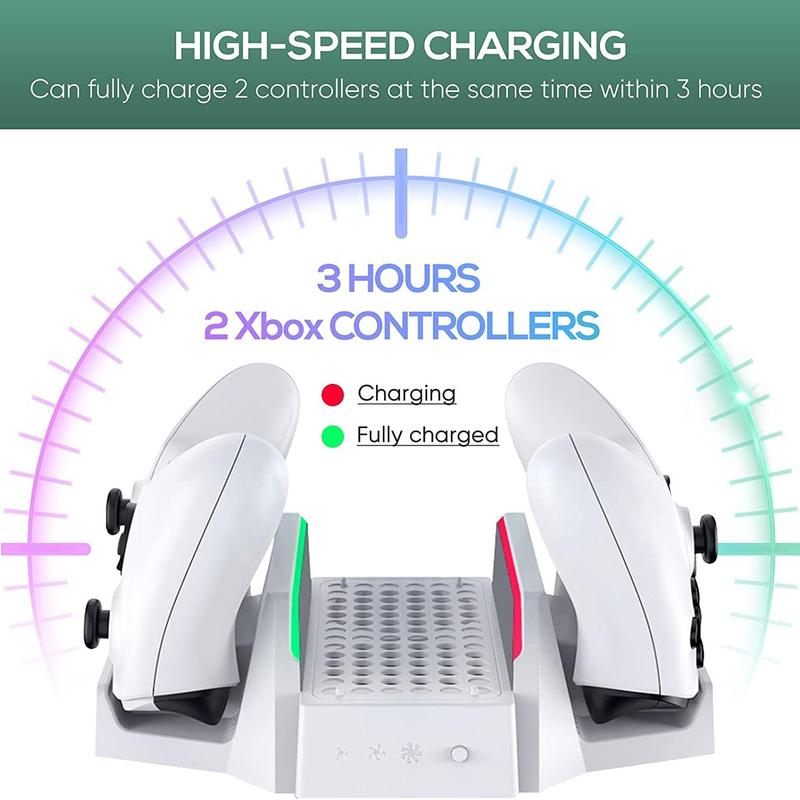 Cooling Controller Stand with Dual Cooling Fan, Dual Controller Charger Rack with LED Indicator & Mini Fan, Fast Charging 3 Gears Adjustable Speed Low Noise Console Accessories, Back to School Gifts, Multifunctional Charging Station，Gaming Items