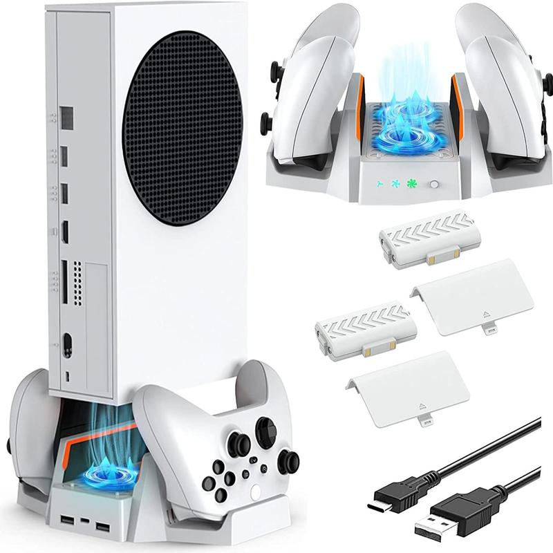 Cooling Controller Stand with Dual Cooling Fan, Dual Controller Charger Rack with LED Indicator & Mini Fan, Fast Charging 3 Gears Adjustable Speed Low Noise Console Accessories, Back to School Gifts, Multifunctional Charging Station，Gaming Items