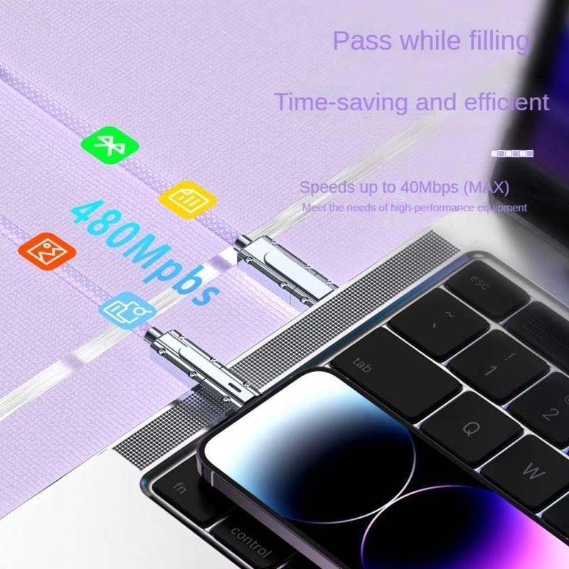 4 in 1 Multi-function Data Cable, PD 27W + 100W Fast Charging Type-C USB Data Cable, Phone Accessories for iPhone & Android