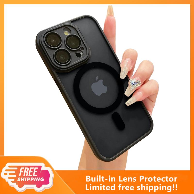 Built-in Camera Lens Protector, Magnetic Wireless, Soft Rubber, Ultra Protection Translucent Matte Phone Case Accessories Cover