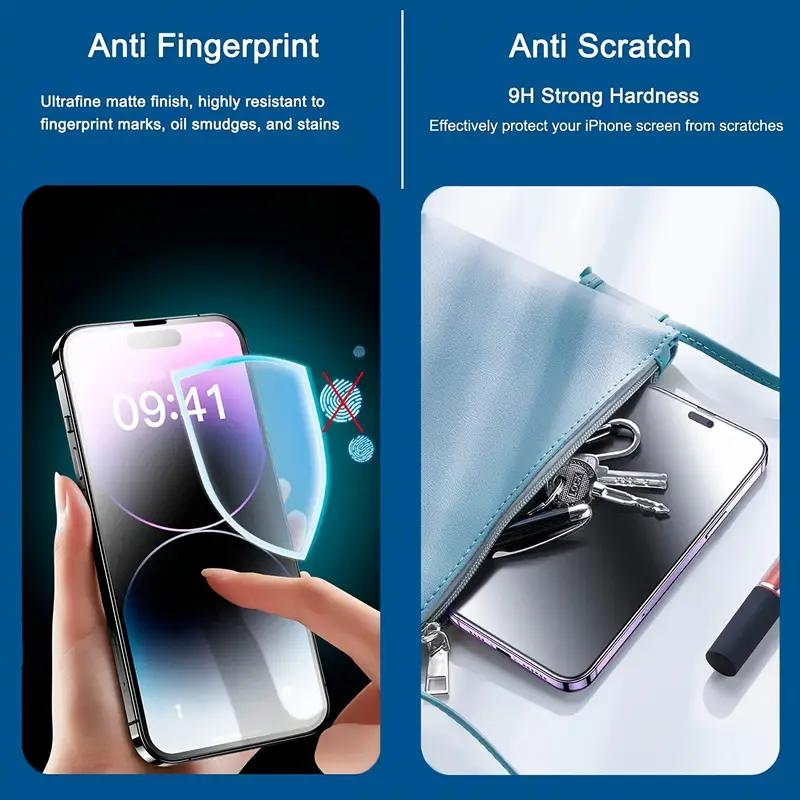 [2+2]For IPhone 16, 15, 14, 13, 12, 11 Series Privacy Screen Protector - Privacy HD 9H Tempered Glass Screen Protector Accessories (Set Of 2)+HD Display Camera Lens Protector (Set Of 2)