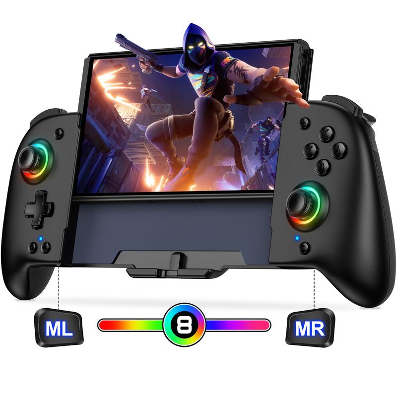 Wireless Pro Controller for Switch OLED, Joypad with Full-Size Ergonomic Handheld Mode Controller Battery RGB Turbo Programming