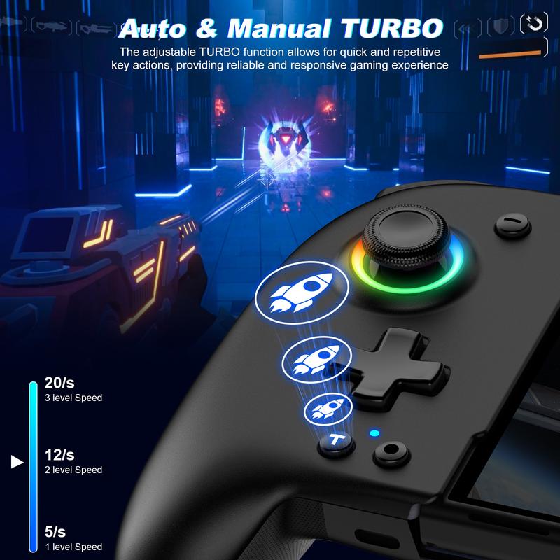 Wireless Pro Controller for Switch OLED, Joypad with Full-Size Ergonomic Handheld Mode Controller Battery RGB Turbo Programming