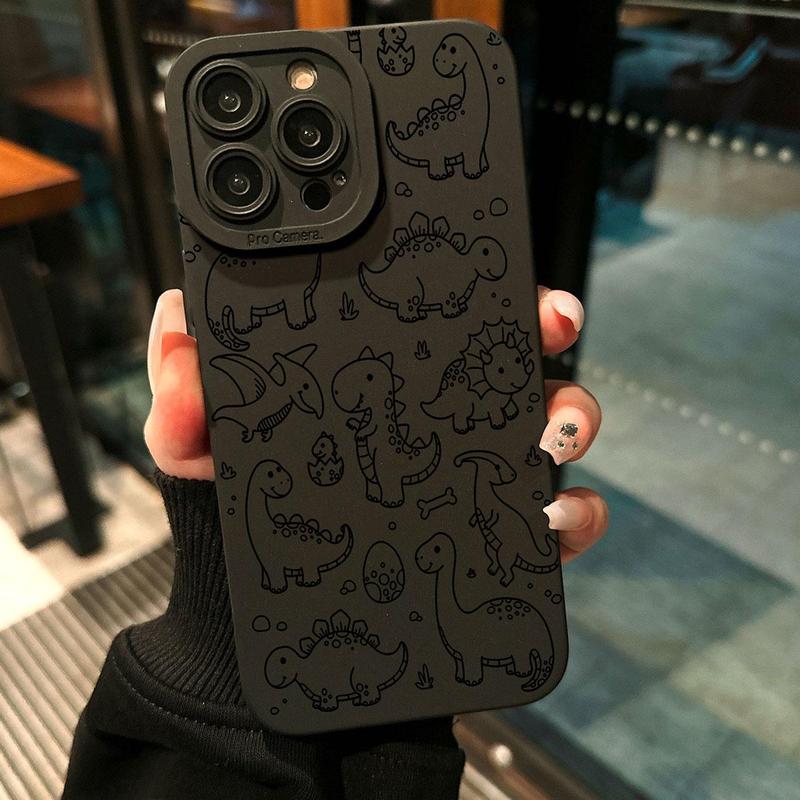 Cute Dinosaur Pattern Phone Case with Lens Protector, Anti-drop Cellphone Protective Case, All-inclusive Shockproof Mobile Phone Cover for iPhone 11 12 13 14 15 Pro Max, Phone Accessories