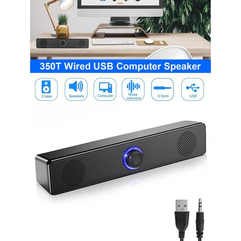 Computer Speaker, Stereo & Noiseless Soundbar For PC, Desktop, Laptop, Tablet, Pad, CD Player, USB Powered