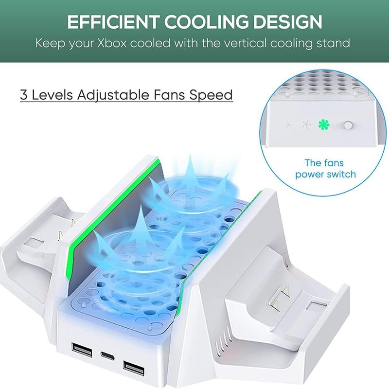 Cooling Controller Stand with Dual Cooling Fan, Dual Controller Charger Rack with LED Indicator & Mini Fan, Fast Charging 3 Gears Adjustable Speed Low Noise Console Accessories, Back to School Gifts, Multifunctional Charging Station，Gaming Items