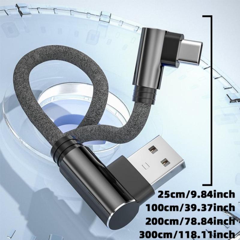 3-0.25m Elbow Design 90 Degree USB Type C Cable, Data Transfer & Fast Charging Cable, Universal Phone Accessories for Home Office Use