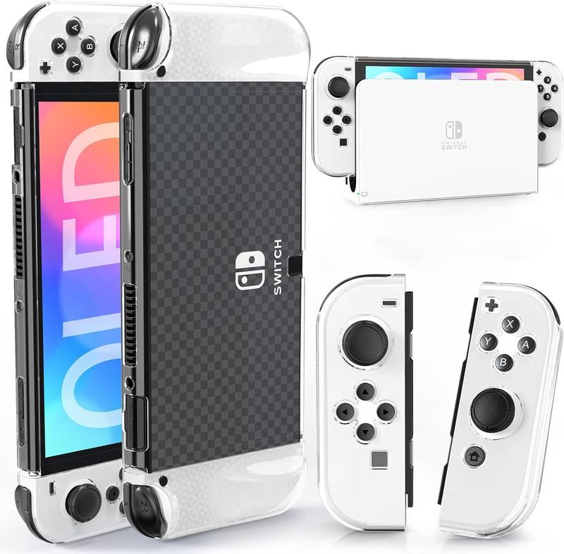 Switch Cases for Nintendo Switch OLED with HD Screen Protectors,for Nintendo Switch Accessories,All-around Protection,Transparent Case and HD Clear Anti-Scratch Screen Protector Compatible Switch 6.2'' OLED  7'',Tempered Switch Accessories Bundle