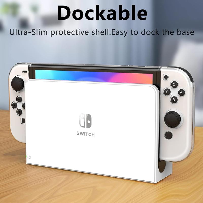 Switch Cases for Nintendo Switch OLED with HD Screen Protectors,for Nintendo Switch Accessories,All-around Protection,Transparent Case and HD Clear Anti-Scratch Screen Protector Compatible Switch 6.2'' OLED  7'',Tempered Switch Accessories Bundle