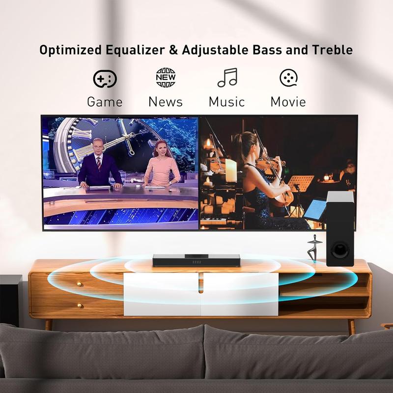 160Watts Audio Soundbar for 4K  HD Smart TVs, Sound Bars for TV with Powerfull Subwoofer, Surround Sound System, Deep Adjustable Bass, HiFi Wireless 2.1 Home Audio, TVHD ARC Opt AUX outdoor home tv  speakers