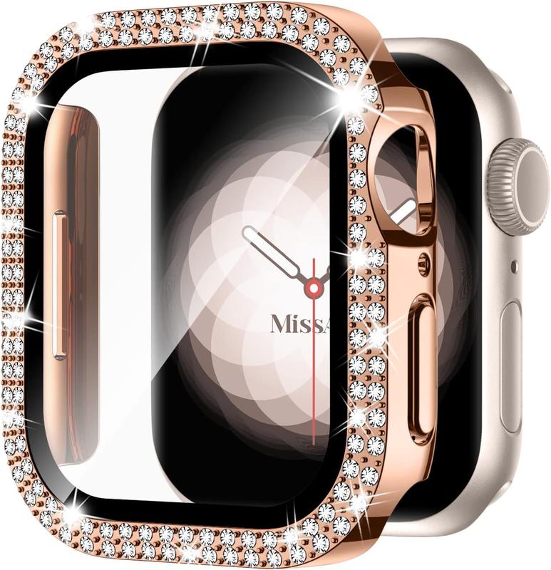 Entronix Diamond Case for Apple Watch Series 9 8 7 6 5 4 3 2 1 SE, 49mm 45mm 44mm 42mm - Built-In Screen Protector, Luxury Wearable Accessories