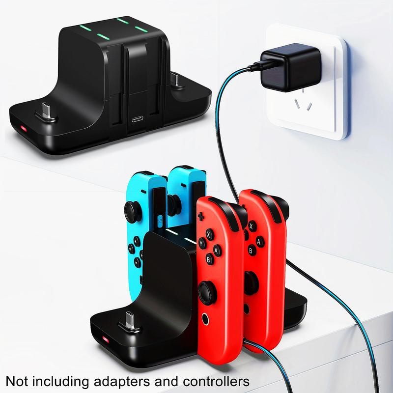 Game Controller Charging Station, Charging Stand for Switch Controller with LED Indicator, Charging Station with 4 Controller and 2 Type-C for Switch