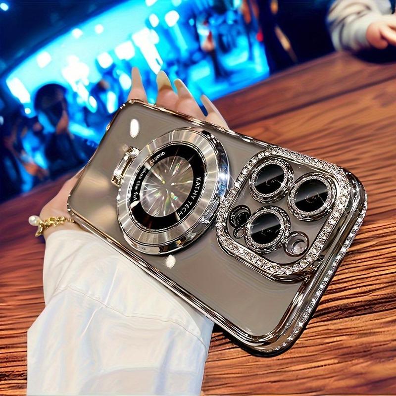 Artificial Rhinestone Decor Phone Case, Smartphone Protector, Anti-fall Shockproof Phone Cover with Stand, Phone Accessories Compatible with iPhone 15 14 13 12 Series