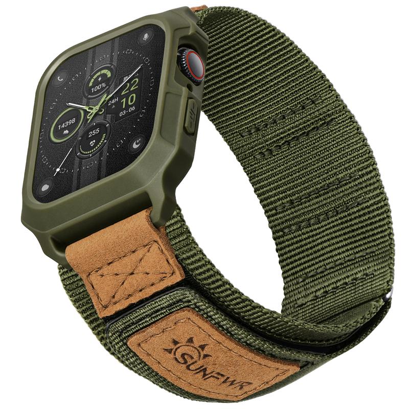 Sunfwr Watch Bands Compatible with Apple Watch 42mm 45mm 49mm with Case,Rugged Velcro Sport Apple Watch Strap with Protective Cover for iwatch Series 9 8 7 6 5 4 SE Accessories Wearable Durable Leather