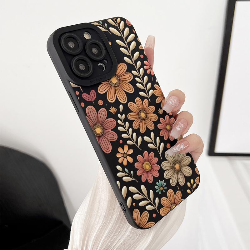 Vintage Flower Pattern Phone Case, Decorative Phone Protector Cover, Shockproof Mobile Phone Protective Cover for iPhone Series