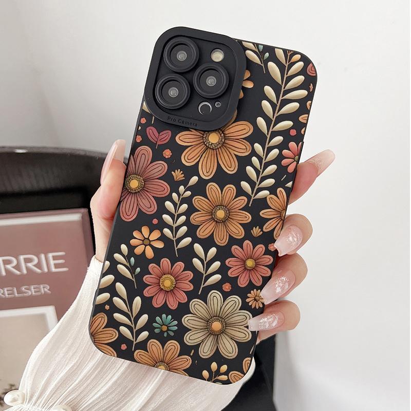 Vintage Flower Pattern Phone Case, Decorative Phone Protector Cover, Shockproof Mobile Phone Protective Cover for iPhone Series