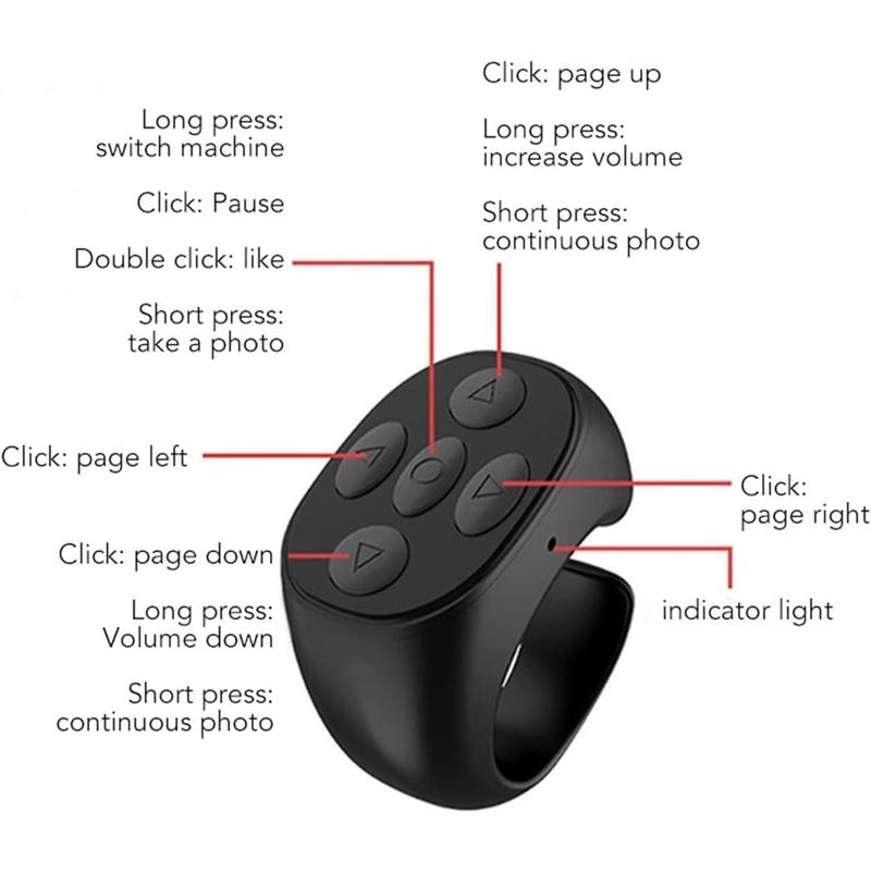 Scroll Ring Remote Page Turner, Bluetooth Camera Video Remote, Music Control for iPhone, iPad, iOS, Android, Pink Accessories Selfie Devices (Get a free clicker with your order)