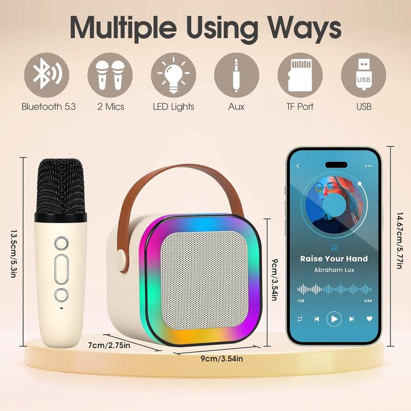 Portable Wireless Speaker with Microphone, Rechargeable Wireless Karaoke Speaker with Handle, Colorful Light LED USB Speaker for Home Party