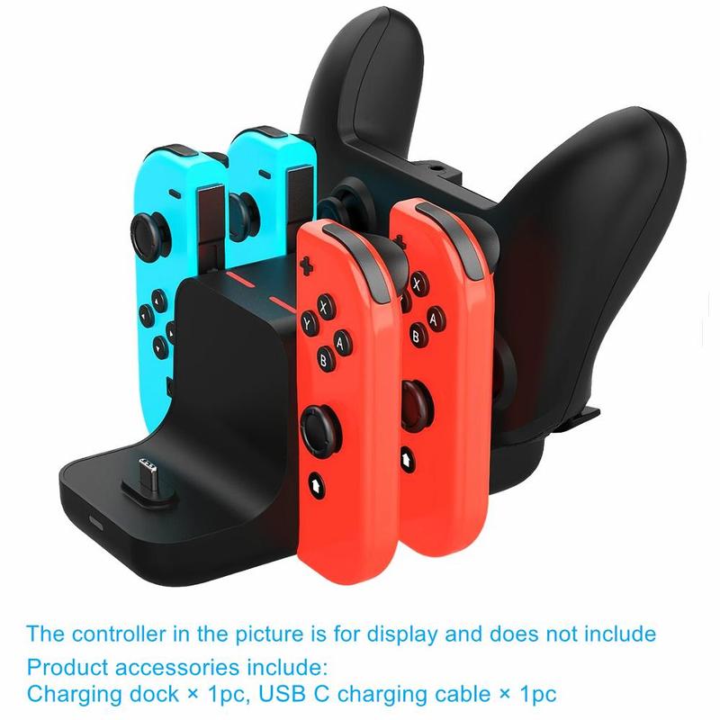 Game Controller Charging Station, Charging Stand for Switch Controller with LED Indicator, Charging Station with 4 Controller and 2 Type-C for Switch