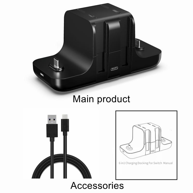 Game Controller Charging Station, Charging Stand for Switch Controller with LED Indicator, Charging Station with 4 Controller and 2 Type-C for Switch