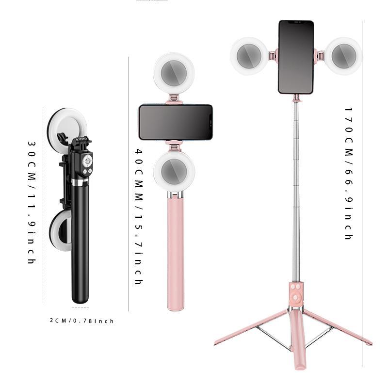 Summer Selfie Stick Tripod for iPhone Android, Selfie Stick Tripods with Selfie LED Light & Cellphone Holder, Portable Wireless BT Selfie Stick