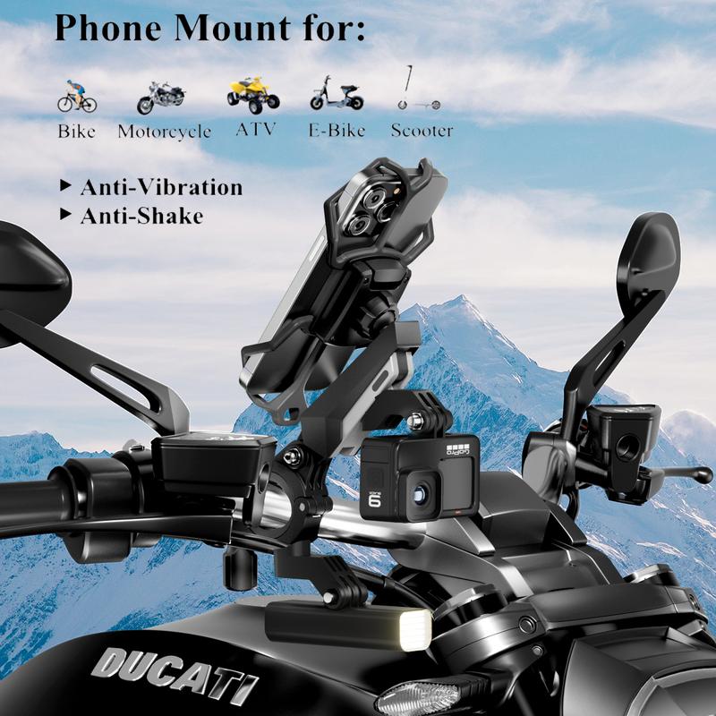 Bicycle Phone Holder with Vibration Dampener, Anti-Shake Motorcycle Phone Mount, Quick removal design Handlebar Cellphone Holder for Motorcycle Bike ATV Fit 4.7-6.8” Smartphone Accessories Stand bike safety incandescent christmas lights USB Rechargeable