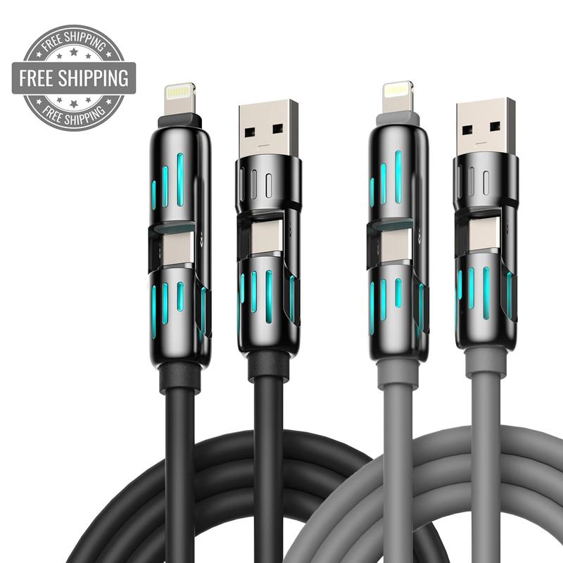 PQRQP 240W 4-in-1 Multi USB Charging Cable with USB A,Type C, Lightning port,MAX Fast Charging & Data Sync for iPhone 16 15, iPad Pro,Samsung & Laptops