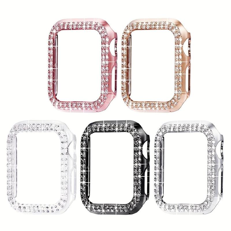 Rhinestone Decor Watch Case, 5 Counts Hollow Design Protective Frame Bumper Cover, Smart Watch Accessories Compatible with Apple Watch Series