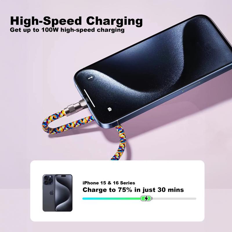 Universal Crossbody Phone Strap with 100W Fast Charging Cable – 2-in-1 Braided Type-C Design for Smartphones, Tablets, and Laptops