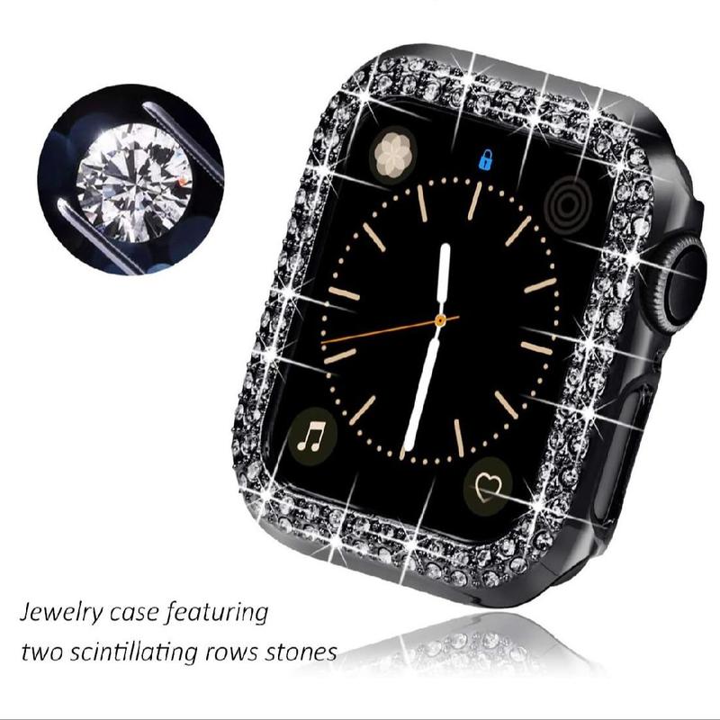 Rhinestone Decor Watch Case, 5 Counts Hollow Design Protective Frame Bumper Cover, Smart Watch Accessories Compatible with Apple Watch Series