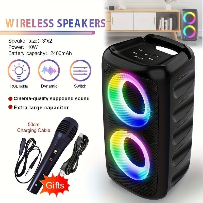 Portable Wireless Speaker with RGB Lights:  Stereo Sound, Subwoofer, Wireless, USB Charging - Perfect for Parties and Outdoor Events