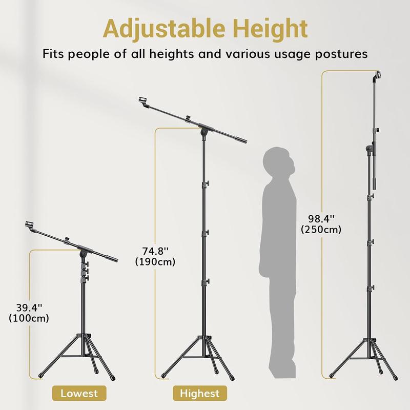 Microphone Stand with Tablet Holder, Tripod Boom Arm for Floor, Adjustable Height and Angle, Heavy Duty Stand with Carrying Bag, Phone and iPad Clamp, Compatible with Blue Yeti, T35