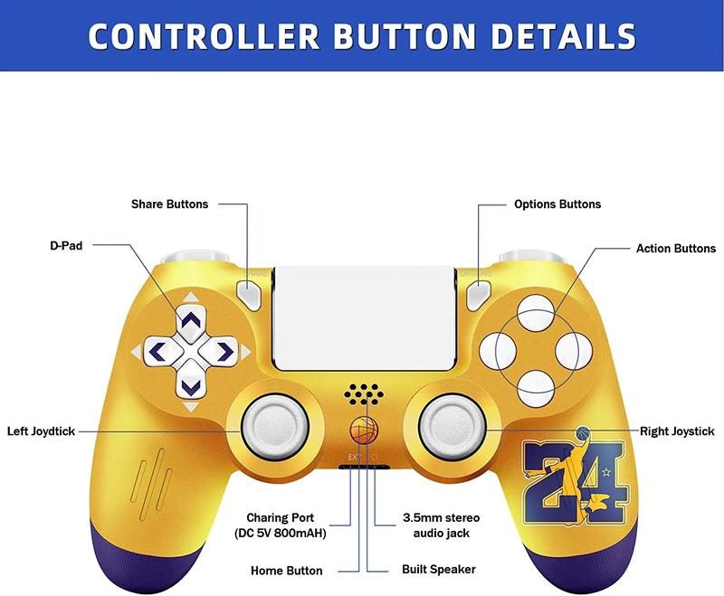 Wireless Controller for Ps4 Romote Compatible with Ps4 Slim Pro, Controller for Ps4 with 3.5mm Audio Jack, Touch Pad,Six Axis Motion Control (Golden)