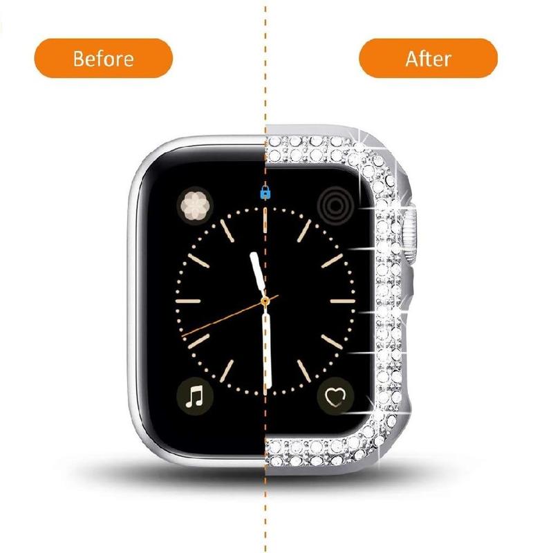 Rhinestone Decor Watch Case, 5 Counts Hollow Design Protective Frame Bumper Cover, Smart Watch Accessories Compatible with Apple Watch Series