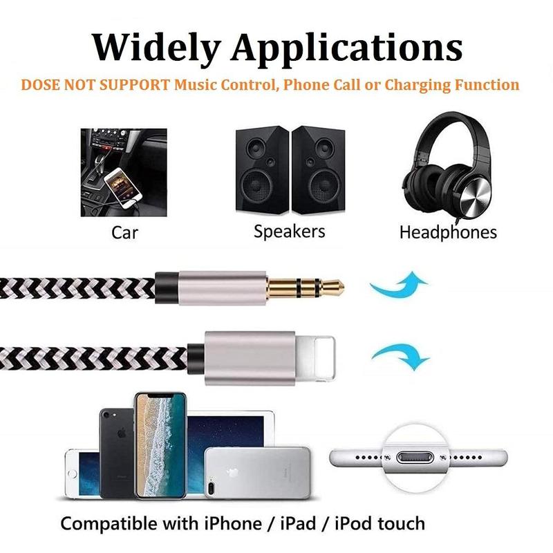 [ MFi Certified]  Aux Cord for , Lightning to 3.5mm Headphone Jack Adapter Nylon Braided  Stereo Aux Audio  for  14 13 12 11 XS XR X 8 to  Home Stereo Headphone Speaker