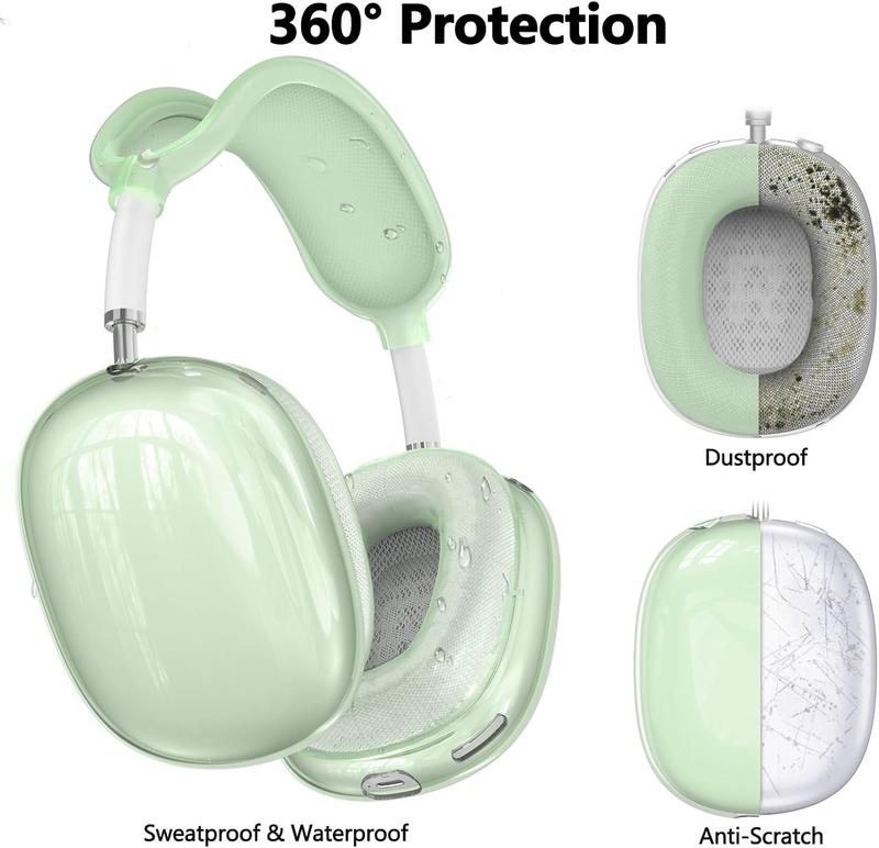 [4 in 1]  Case Cover for AirPods Max, Clear TPU Ear Pad Cover Ear Cups Cover Headband Cover for AirPods Max, Accessories  Protector for  AirPods Max  USB-C (2024), Clear Green